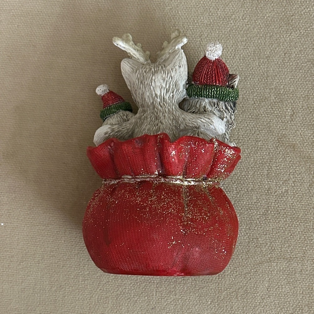 Holiday Cat and Dog Figurine in Red Bag - Picture 2 of 3